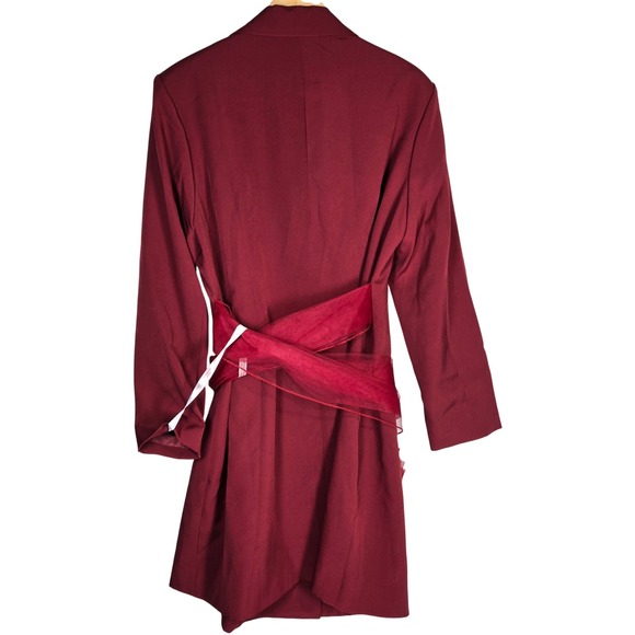 Missguided Plus Size 18 Blazer Dress Mesh Bow Waist Burgundy Red Party - Picture 2 of 10